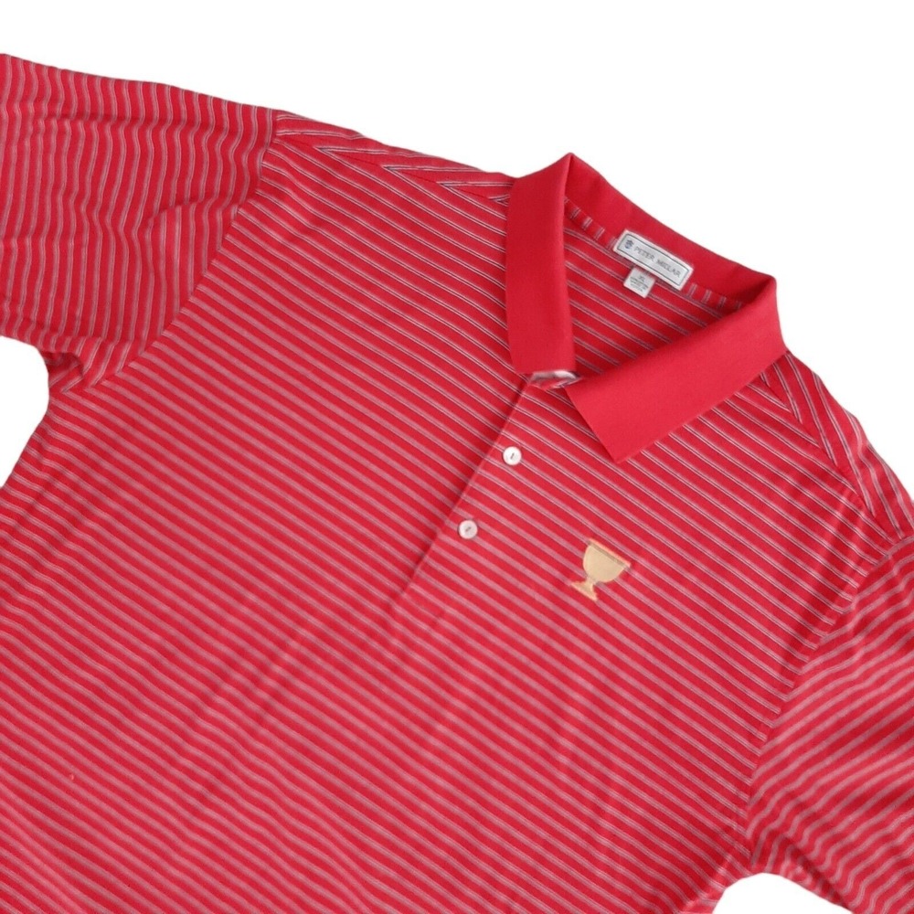 Peter Millar Gold Trophy Polo Shirt mens Size XL‎ red striped embroidered flag